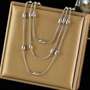 Sterling Silver Multi-Strand Bead Necklace - Silver
